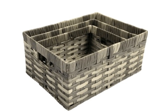 Premium Rectangular PE Resin Storage Baskets with Cut-out Handles - Set of 3
